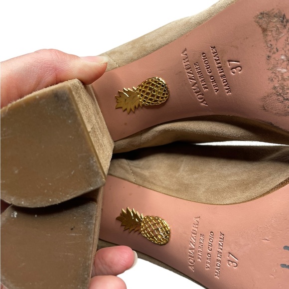 Aquazzura | Boogie Slouchy Scrunch Suede Bootie in Tan 37 - Picture 12 of 13